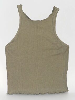 Fitz + Eddi Olive Ribbed Knit Cropped Tank Top High Neck Lettuce Edge Size L